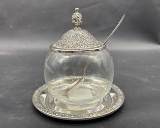 Community Silver Plate Jam Jar w/ Glass Bowl