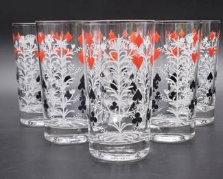 (6) Vintage Federal Glass Playing Card Bar