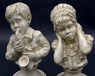 2-Signed Vintage Universal Statues Humorous Busts