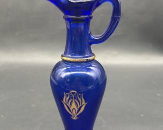 Vtg. Cobalt Blue w/ Gold Accent Decanter & Stopper