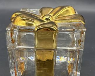 Thick Clear Glass w/ Gold Ribbon Trinket Box
