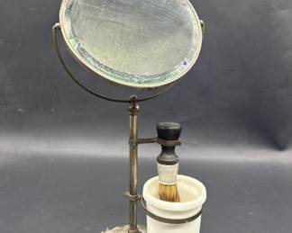 Vintage Brass Shaving Mirror w/ Brush & Cup