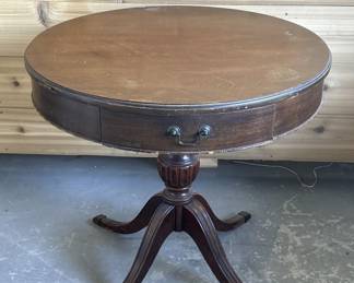 Vintage Metal Foot Drum Table w 1-Drawer