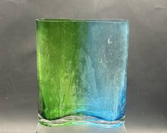 Blue & Green Crinkle Glass Double Vase