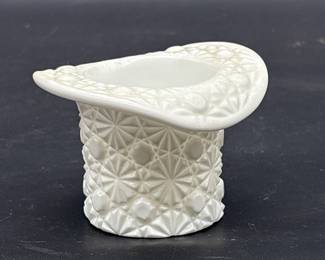 White Milk Glass Daisy & Button Top Hat Vase