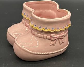 Vintage Pink Ceramic Baby Bootie Nursery Planter