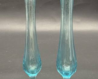 (2) Art Glass Aqua Blue Bud Vases
