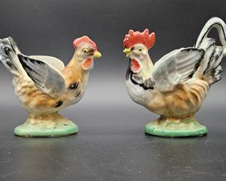 Pair of Vintage Porcelain Chicken Pitchers