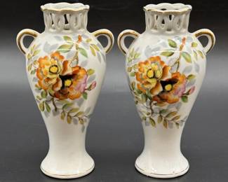 Pair Vintage Porcelain Handled Vases from Ucagco