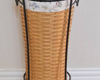 Longaberger Tall Hand Woven Basket in Metal Stand