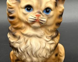Vintage Blue Eyed Tabby Cat Figurine