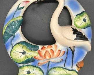 Round Ceramic Sea Bird Wall Pocket Decor