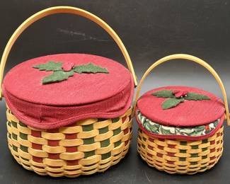Pair Longaberger Handmade Baskets w/ Red Lids