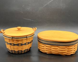 (2) Smaller Longaberger Hand Woven Baskets & Lids