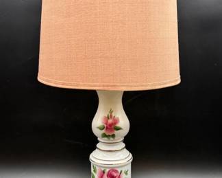 Vintage Pink Rose Porcealin on Bass Stand Lamp
