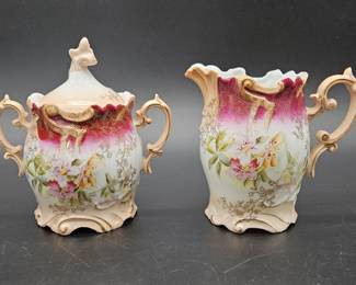 Vintage Porcelain China Creamer & Lidded Sugar