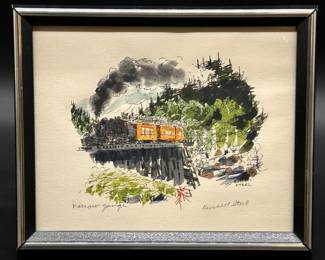 Signed & Framed Watercolor- Narrow Gorge w/ Train
