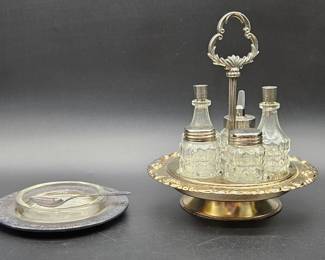 (2) Silver Plate: Condiments Set on SP Stand PLUS
