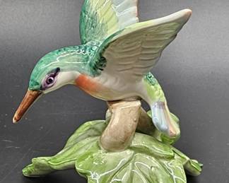Vintage Ceramic Hummingbird on Leaf Figurine