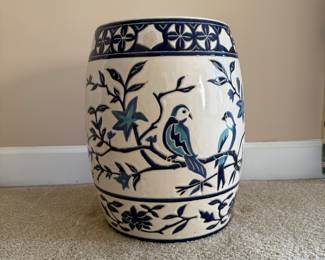 Blue and white bird design garden stool