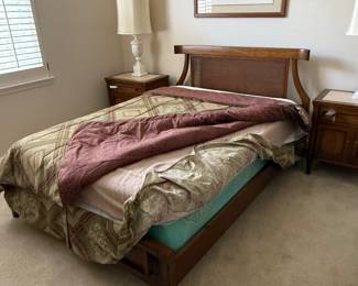 Mid century modern MCM full sleigh bed with rattan headboard 