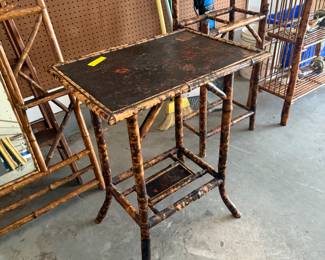Late 19th century Victorian scorched lacquered bamboo side table with Chinoiserie motifs 