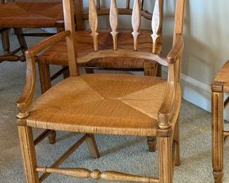 Six vintage Thomasville Chair Company rattan seat wood dining chairs