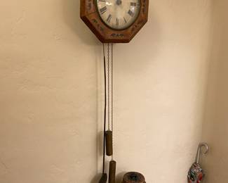 Antique German “Wag on Wall” Clock w/ Pendulum and Weights