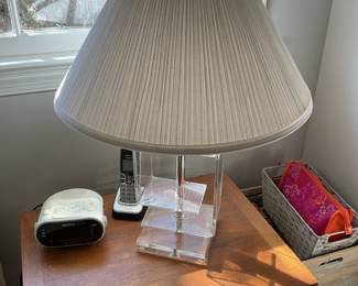 Vintage Lucite Lamp with stacked clear acrylic panels. Alarm clock