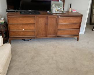 Mid Century Modern long dresser with twin mirrors