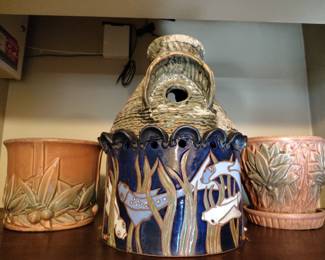 Popular Artist Marina Bosetti painted pottery Koi Fish bird house.