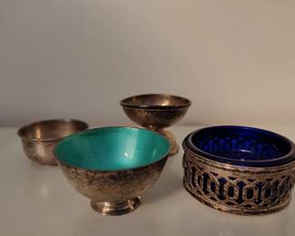 Selection of sterling silver and sterling and enamel towle salt bowls.