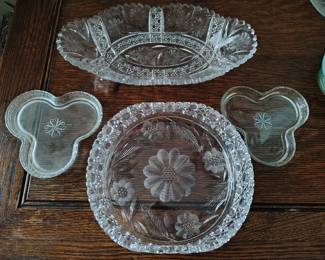 Antique cut glass with etched daisies 