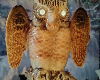Tall owl pottery lamp