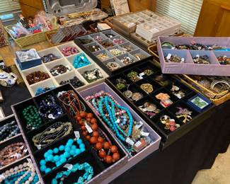 Natural stone beaded necklaces, costume jewelry & huge earring collection