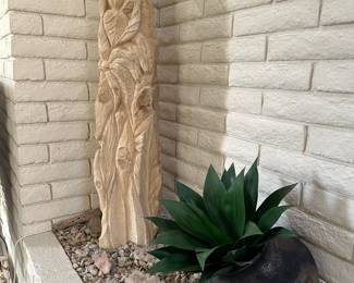 Hand carved fossil stone water fountain. California artist