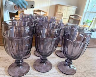 purple Fostoria dinner goblets
