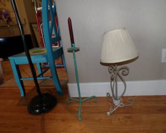 Small table lamps and metal candle holder.
