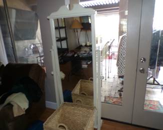 Wooden standing mirror.