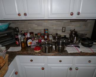 Canned good and pots and pans.