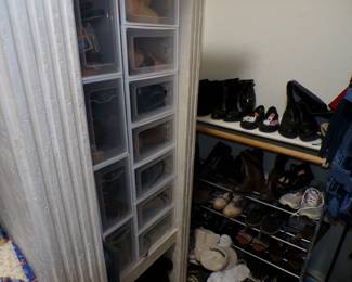 Womens shoes and shoe storage boxes.