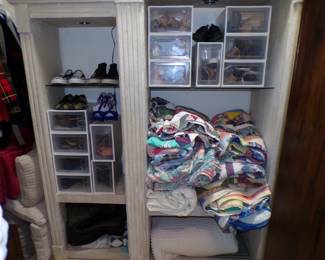 Women's Shoes and Quilts. Console in the closet.