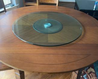 Chinese Solid Elm Wood Round Drop-Leaf Dining Table with Lazy Susan – 60”