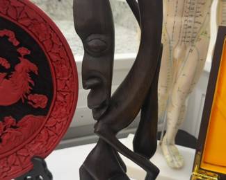 16” Abstract Hand-Carved Dark Wood Tribal Sculpture