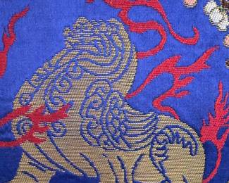 (12” x 39”) Asian Hanging Scroll with Embroidered Lion & Floral Motif