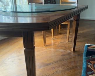 Chinese Solid Elm Wood Round Drop-Leaf Dining Table with Lazy Susan – 60”