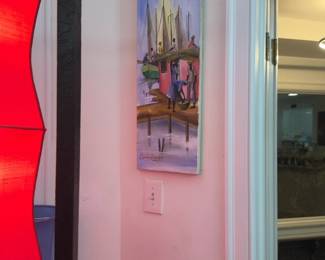 Cupidon Rodrigue 2004 Original Painting - Haitian Harbor Scene (10” x 30”)