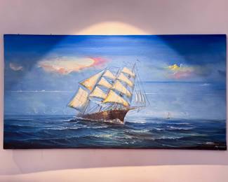Original Nautical Seascape Oil Painting (25” x 48”) by Desamour Morose, 2003