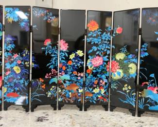 Black Lacquer Hand-Painted Floral 6-Panel Folding Screen