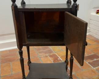 (29” x 14” x 10”) Vintage Dark Wood Accent Cabinet Stand with Inlay Detail